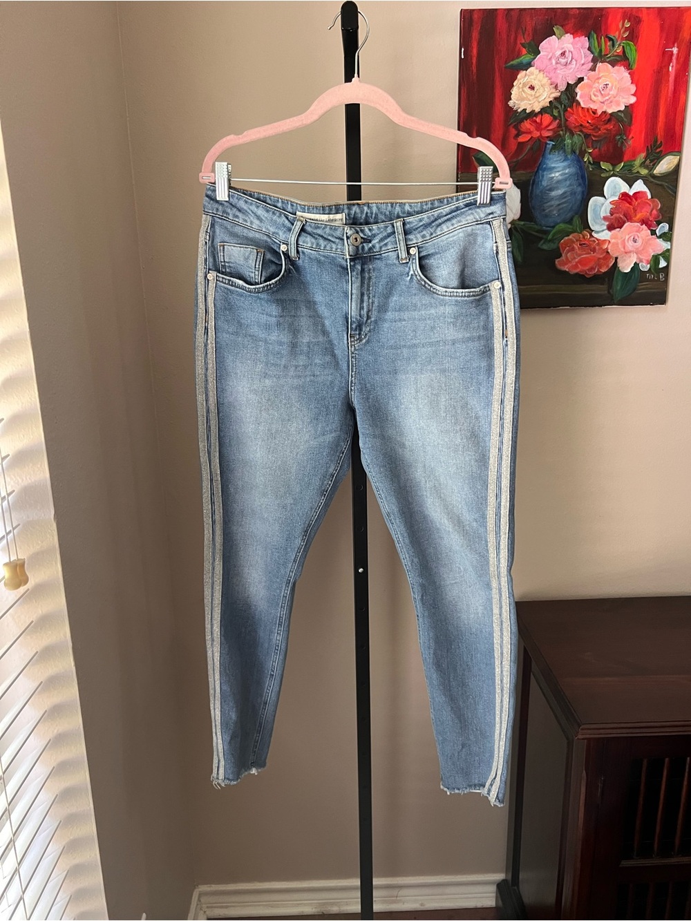 Pilcro and the letterpress Light Blue Women’s Jeans with Side sparkle stripe